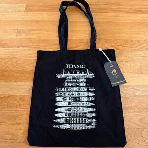 NWT The Titanic Blueprint Black Titanic Ships Tote Bag